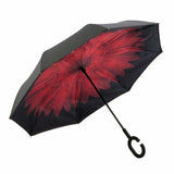 UPF50+ Clifton Outside-In Inverted Reverse Double Cover Red Flower Umbrella