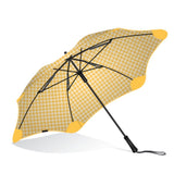 Yellow checkered umbrella with black frame on a white background