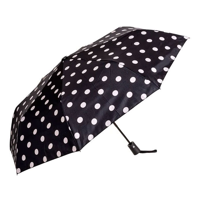 Clifton Compact Auto Open Polka Dots Black and White Umbrella