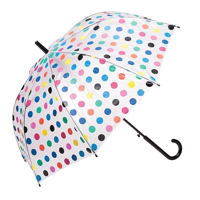 Clifton Auto Open PVC Clear Multi Coloured Spots Umbrella