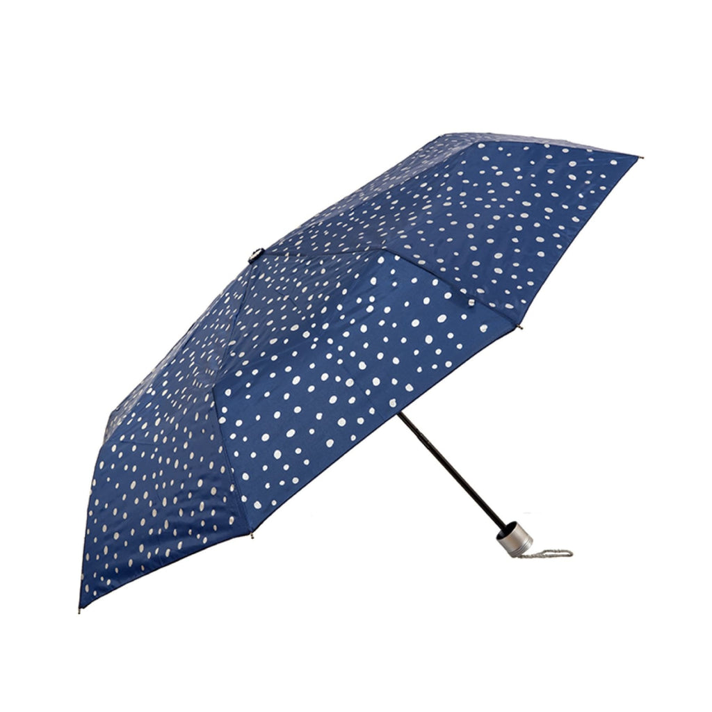 Clifton Mini Maxi Folding Compact Silver Spots Navy Umbrella