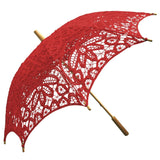 Willow Tree Cotton Battenburg Lace Wedding Parasol Red